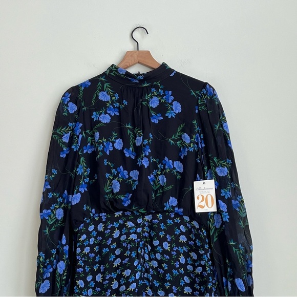 New Shoshanna Kiana Floral Dress Ruched Skirt Mock Neck Long Sleeve Mini 12 Blue - Picture 7 of 16